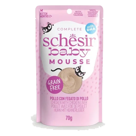 Comida húmida para gatos Schesir Baby mousse frango com fígado de frango