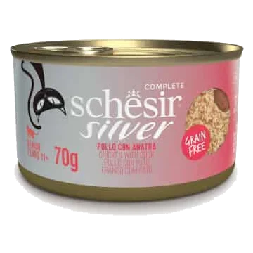 Comida húmida para gatos Schesir Silver mousse frango com pato, 70 g
