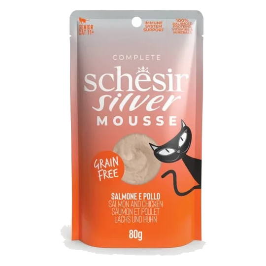 Comida húmida para gatos Schesir Silver mousse salmão com frango, 80 g