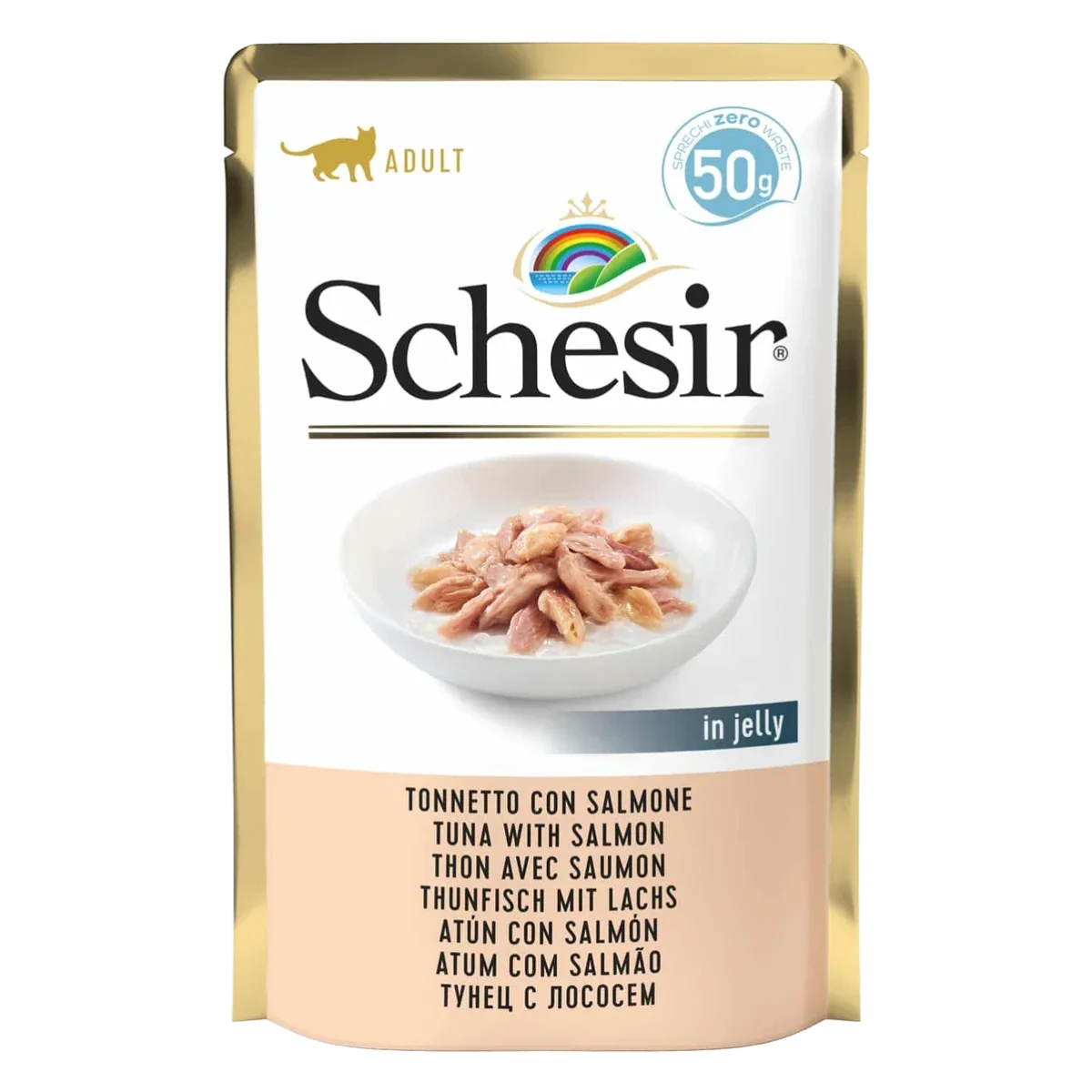 Comida húmida para gatos Schesir atum com salmão, saqueta 50 g