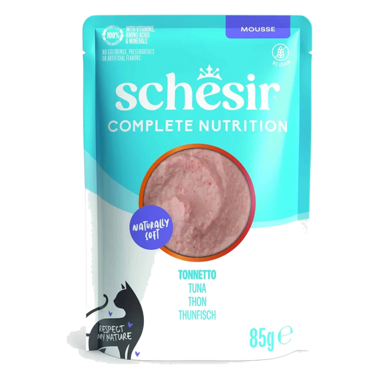 Comida húmida para gatos Schesir mousse atum, saqueta 85 g