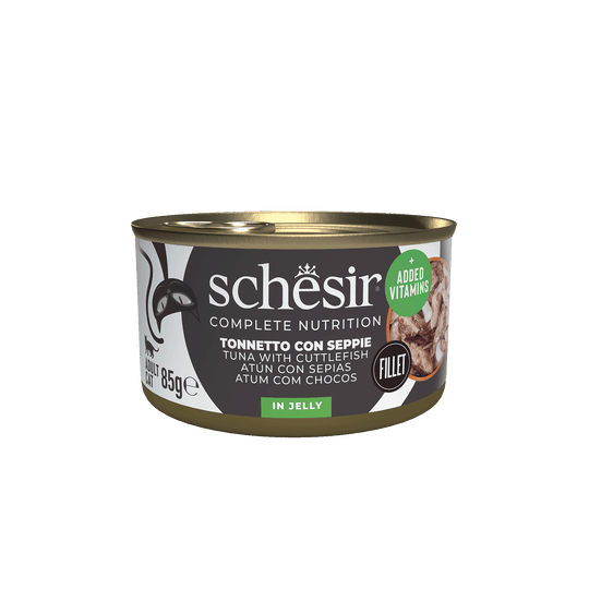 Comida húmida para gatos Schesir atum com choco, lata 85 g