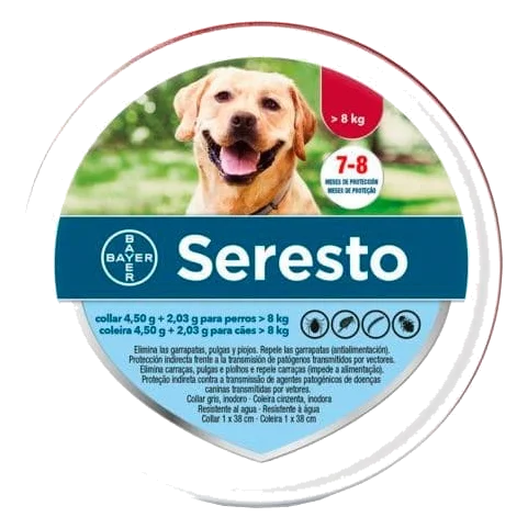 Coleira antiparasitária Seresto Bayer para cães com mais de 8 kg, em lata