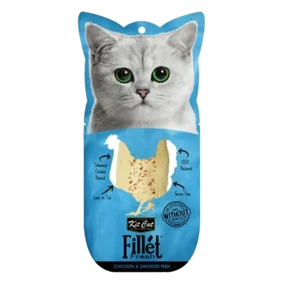Snack para gatos Kit Cat FilletFresh filete de frango e peixe fumado 30 g