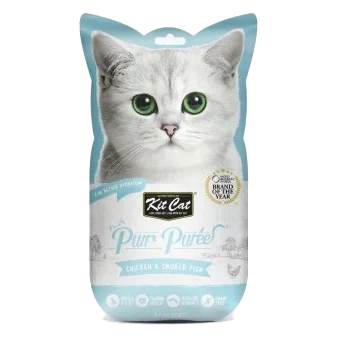 Snack cremoso para gatos Kit Cat PurrPuree frango e peixe fumado 60 g