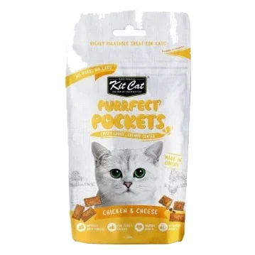 Snacks para gatos Kit Cat Purrfect Pockets frango e queijo 60 g