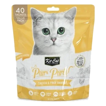 Snacks cremosos para gatos Kit Cat PurrPuree frango e fibra 40 x 15 g
