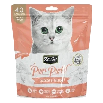 Snacks para gatos Kit Cat PurrPuree frango e salmão 40 x 15 g