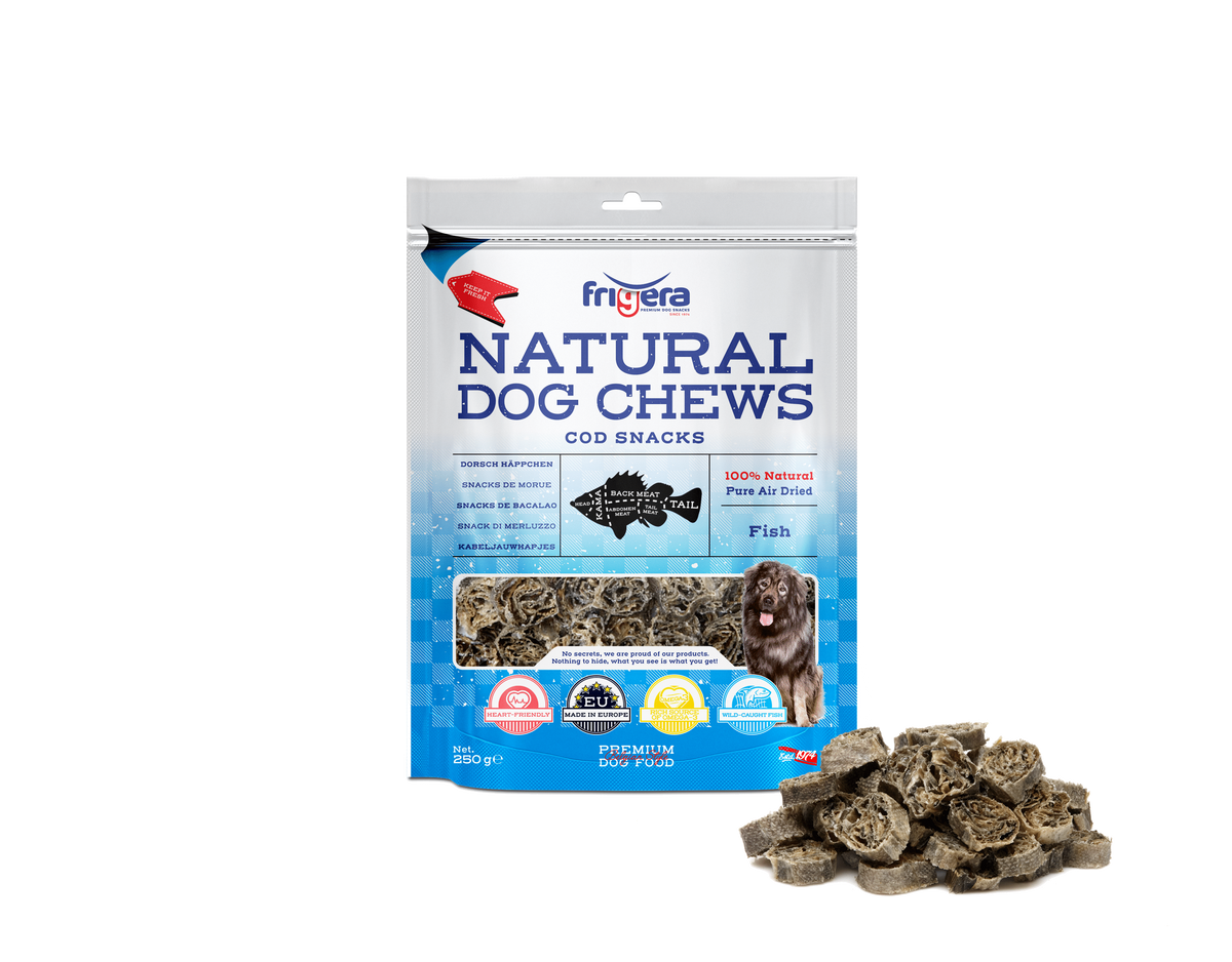 Snacks redondos de bacalhau para cães