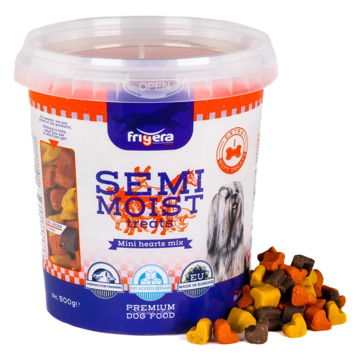 Snacks semi-húmidos mini corações para cães, 500 g