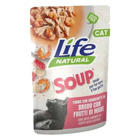 Sopa Life Cat atum com camarões e marisco para gatos, 60 g