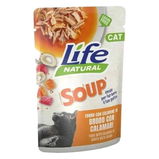 Sopa Life Cat atum com salmão e lulas para gatos, 60 g