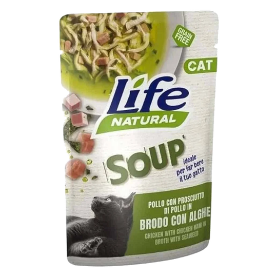 Sopa Life Cat frango com fiambre e algas para gatos, 60 g