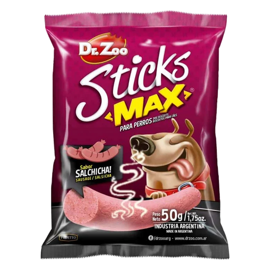 Sticks Max sabor salsicha Dr. Zoo para cães, 50 g