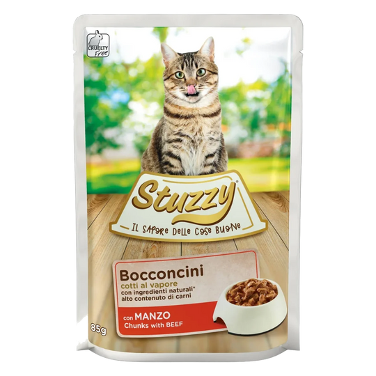 Comida húmida para gatos Stuzzy Cat vaca, saqueta de 85 g