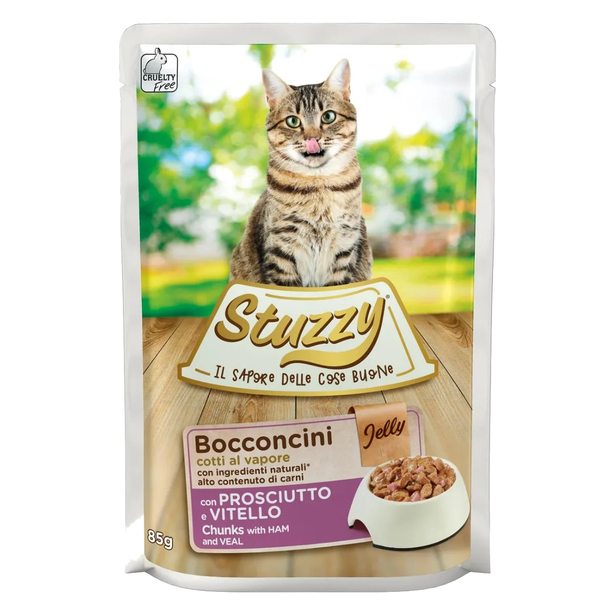 Comida húmida para gatos Stuzzy Cat fiambre e vitela, saqueta de 85 g