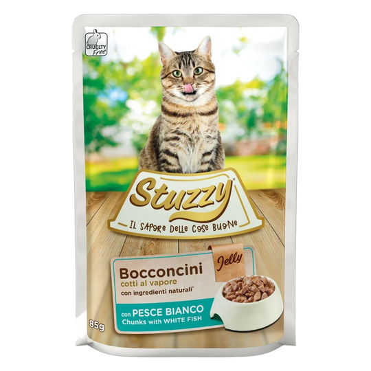 Comida húmida para gatos Stuzzy Cat peixe branco, saqueta de 85 g