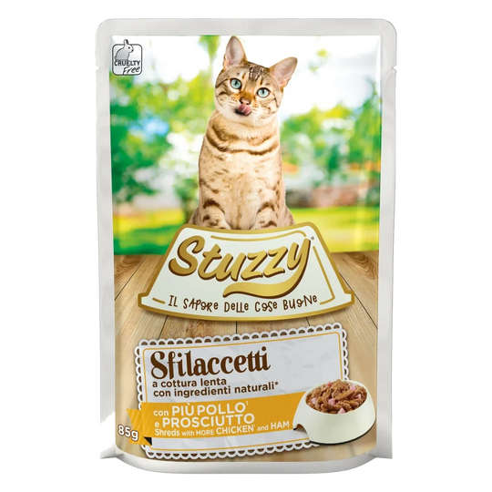 Comida húmida para gatos Stuzzy Cat Speciality frango e fiambre, saqueta de 85 g