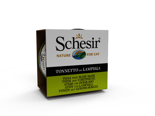 Comida húmida para gatos Schesir atum com dourado-do-mar, lata 85 g